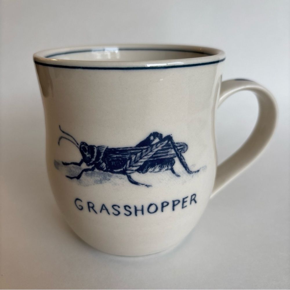 Molly Hatch Grasshopper Mug White Blue Ceramic Insect Nature Art